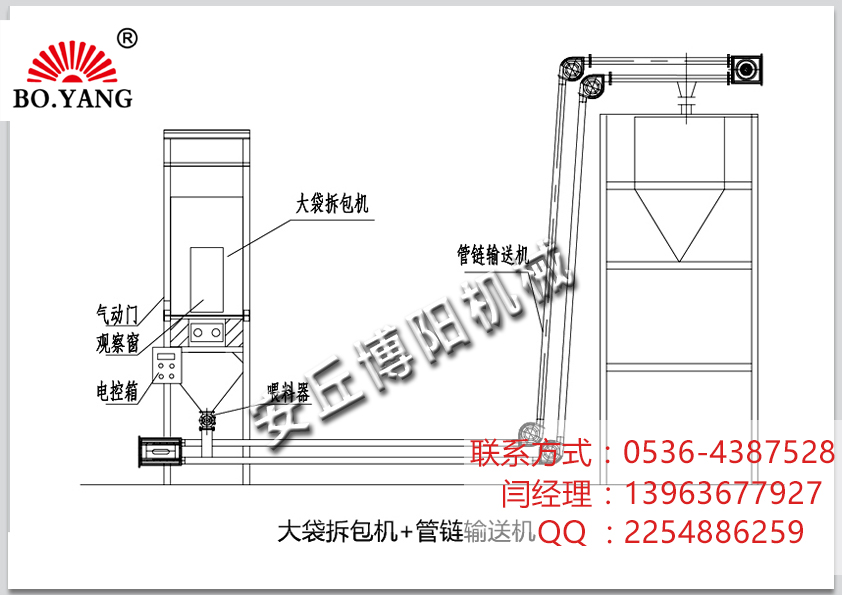 【噸袋拆包機】配套【管鏈輸送機】組成拆包輸送線(xiàn)  詳