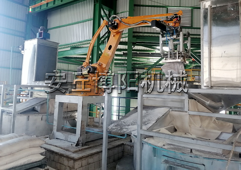 山東飼料全自動(dòng)拆包機 全自動(dòng)破袋機器人的工藝流程